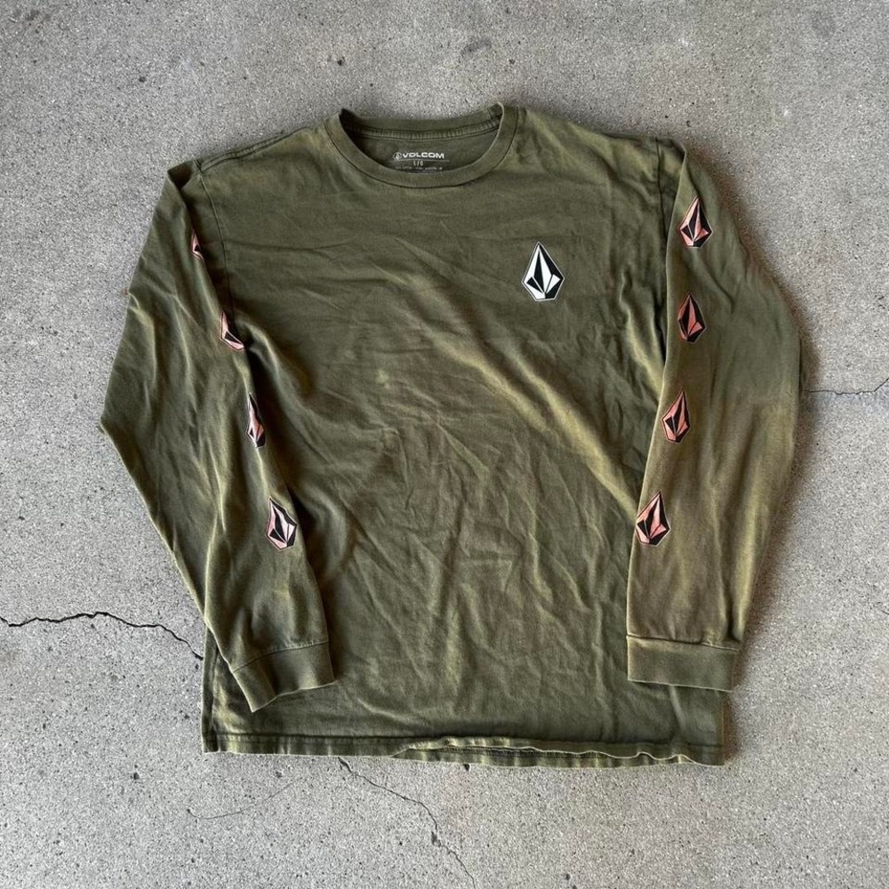 Y2K Volcom stone olive green and orange skater long sleeve tee shirt tshirt